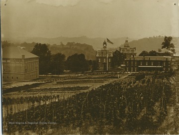 Commencement Hall, Martin Hall, Woodburn Hall, Roof of Chitwood Hall and the Agricultural Experiment Station on the campus of West Virginia University.