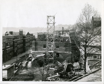 Construction of Dadisman Hall, West Virginia University. 'Women's Hall Annex, West Virginia University, November 01, 1941, Morgantown, West Virginia. Tucker &amp; Silling Architects, Baker &amp; Coombs, General Contractors.'