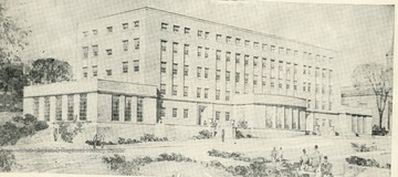 Engraving of the new Mineral Industries Building, West Virginia University, which will house Geological Survey, Department of Geology, School of Mines and Chemical Engineering.