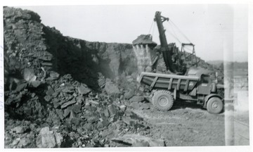 'Power shovel at work on hill before the Medical School.'