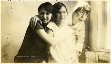 'Miss Toler, Miss Duffy, and Miss Heater' (left to right) pose for a photograph in the summer of 1927 at the Hopemont Sanitarium.