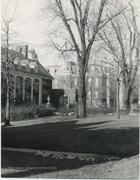 From left to right: E. Moore Hall, tower of Woodburn Hall, Martin Hall, current site of 'stump' talles, Science Hall.