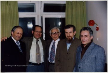 Picture taken by John Parmentola Tuesday night February 27, 1979 in room of Bernard R. Cooper and John Parmentola in Hotel Intourist, Moscow after having dinner with four leaders of Moscow Refusenik Seminar.  From left to right, Yuri Golfand, Victor Brailovsky, Jacov Alpert, Bernard R. Cooper, and Solomon Alber.