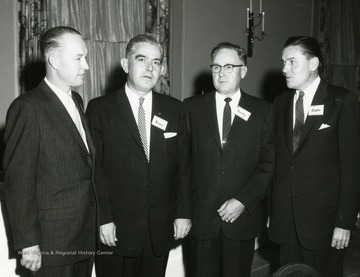 Left to right: Mr. Arkwright; Senator Bean of Moorefield; Delegate Pauley of McDowell County; and WVU President (1959-1961), Elvis Stahr.