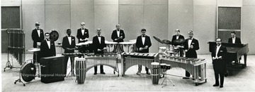 WVU Percussion Ensemble appeared in Charleston on March 6, 1967 as an off-campus event to present WVU throughout the state. 100th Anniversary office.