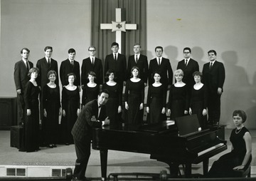 'WVU choir traveled to Charleston on March 6, 1967, as an off-campus event, with the Percussion Ensemble and Wind Symphony. 100th Anniversary Office.'