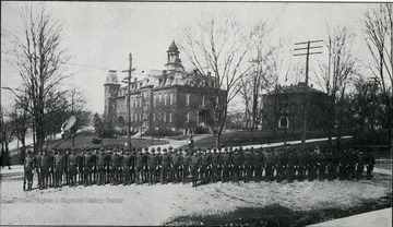 Cadet Corps Company B gather near Woodburn Circle for a group portrait.
