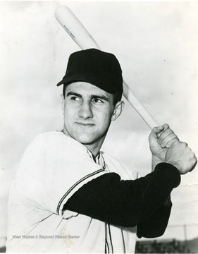 A portrait of Mountaineer athlete, Jim Procopio in a baseball uniform.