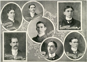 Top three: Frankenberger, Assistant Advisory Editor; Neely, Business Manager; Miller, Associate Editor. In middle: Poe, Editor-in-Chief; Bottom three: Ireland, Associate Editor; Shaffer, Associate Editor; Six, Illustrative Editor.