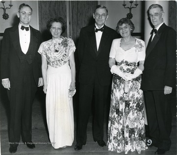 At the reception in Elizabeth Moore Hall: from left to right, President and Mrs. Stewart, Dr. Conant, Mrs. Bush and Dr. Bush.