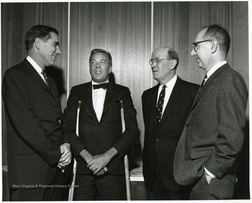 'The four main speakers at the Nov. 28, 1967 seminar on the Future of Undergraduate Education at WVU are pictured from left to right: Alexander Heard, Chancellor of Vanderbilt University; T. H. Hunter, Chancellor for Medical Affairs at the University of Virginia; Carl M. Frasure, Dean of the WVU College of Arts &amp; Sciences; and Edward D. Eddy, president of Chatham College in Pittsburgh.'