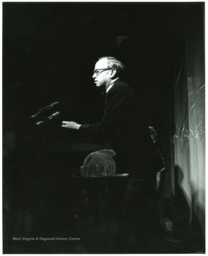 'Noted historian Arthur Schlesinger speaks at "Lessons of History" symposium Feb. 22, 1967.'