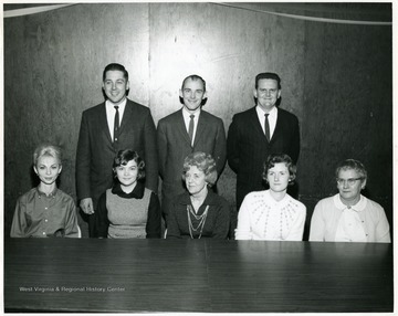 A group portrait of Mountainlair staff: Mrs. John Mascali, Secretary to the Director (Bottom row middle) and  Ruth Conklin, Foodservice (Bottom row far right) are identified.