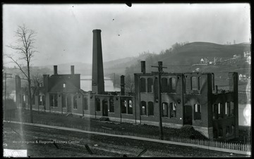 The Mechanical Hall's brick structure still stands after the fire on March 3rd, 1899.
