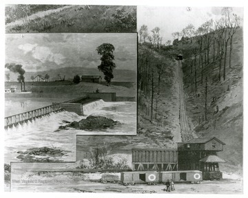'Along the Great Kanawha, No. 4: Movable Dam No. 6 on Kanawha River, No. 5: A Coal Tipple on New River. Published in Supplement to Harper's Weekly March 8, 1890.'