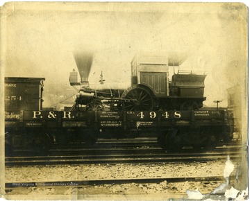 A Cumberland Valley Rail Road engine 'Pioneer' 'made for streetcar like line' in Grafton yard.