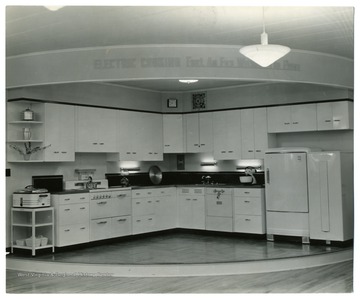 A display of modern kitchen promoting electric appliances.