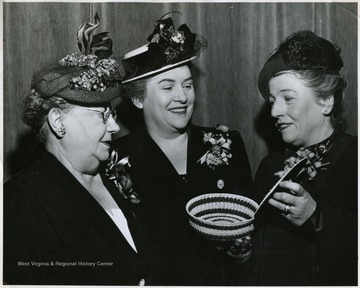'Mutual Interests: famous author Pearl Buck (right) who appeared as guest today (April 26) on The Television Womens Club discusses help for retarded children with Mrs. Robert W. Corneilson, Somerville, N.J. President of the New Jersey Federation of Womens Clubs, and Mrs. Stanton H. Davis, Plainfield N.J. Chairman of the Federation's Department of Education.  The latter two also took part in the program which is sponsored by the Penna. Fed. of Womens clubs in Cooperation with New Jersey and Delaware.'