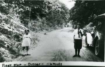 'Children on the way home to Brownsville, PA from summer vacation on Ellison farm at Hans Creek, Monroe Co. with their parents in Studebaker ca. 1922. Route; Hans Creek to Winchester VA, National Road (US Route 40) to Brownsville. First Stop - Dinner - 116 miles.'
