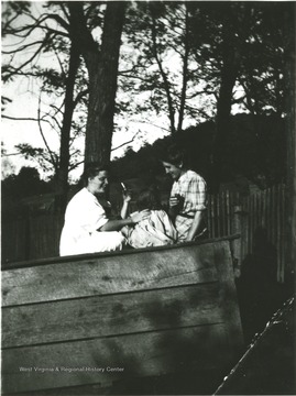 'Diana Ruffner, Annie Dunlap Ellison, and Emma Kyle Ellison (Annie's Mother), from left to right. In yard at J.Z. Ellison house.' From the Ellison-Dunlap families collection, Monroe County.