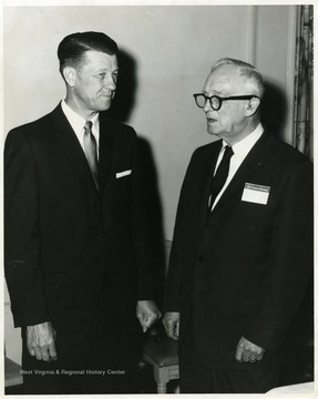 A portrait of Harry Heflin (left) and Charles Trembley (right), oldest living graduate of West Virginia University.