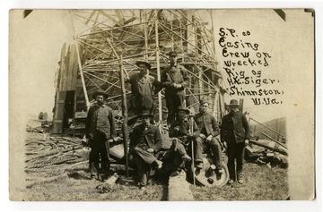 'S. P. Co. Casing Crew on Wrecked Rig of H. E. Swiger, Shinnston, W. Va.'