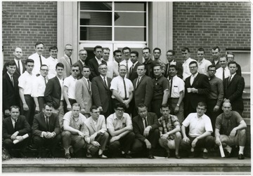 First Row (left to right): Dr. Paul Errington, unknown, unknown, Gerald Huffman, unknown, Dr. William Coleman, unknown, unknown, unknown.  Second Row (left to right): unknown, unknown, unknown, unknown, unknown, unknown, unknown, Harold Hartley, Dr. Charles Thomas, Hulrey Hudgins, Gerry Eddy, Bill Leach, unknown, Dr. Arnold Levine, unknown, Gerry Barnett  Third Row (left to right): Dr. Harvey Rexrode, Dr. Wade Temple, unknown, unknown,  Douglass Williamson, James Marsh, Dr. Frank Hoge, Dr. Pavlovic, Nick Nickson, Roy Stout, unknown remainder of row.