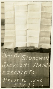 A photograph of Jackson's handkerchief.  'Prior to 1850, 22 x 22 in.'