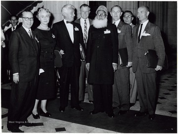 'Senator John D. Hoblitzell, Jr. on far right. In center (with beard) H.S. Suhrawardy (former premier of Pakistan); Taken at the annual conference of the Interparliamentary Union in Rio de Janeiro, Brazil, 1958.'