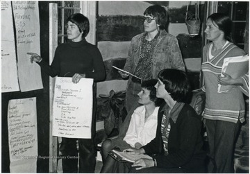 Meeting held at the home of Linda and Del Yoder (Owl Creek Farm).  Standing, left to right: Pat Kajeski, Reba Thurmond, Linda Yoder.  Seated, left to right: Shirley Dowdy, Carol Hamblen.