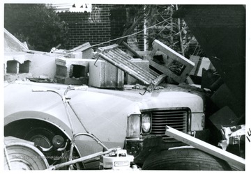 Betty Wyatt's car destroyed by tornado of 1970.