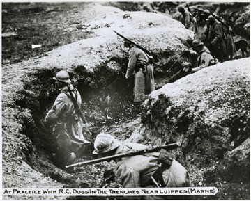 'At practice with R.C. dogs in the trenches near Luippes (Marne)