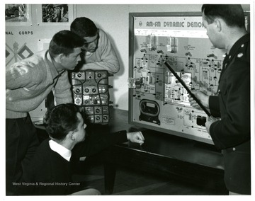Students in the division of Military and Air Science and Tactics receive instruction on a typical Army radio set.