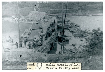 Lock #9 at Hoards Rocks under construction, the construction is carried on by the Army Corps of Engineers.  The project is completed in 1879.