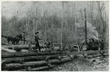 This photograph was published in "Tumult on the Mountain" by Roy Clarkson. The caption with the image includes: "...typical of the small portable circular steam mills in operation in West Virginia ...;  Courtesy John Hayes" 
