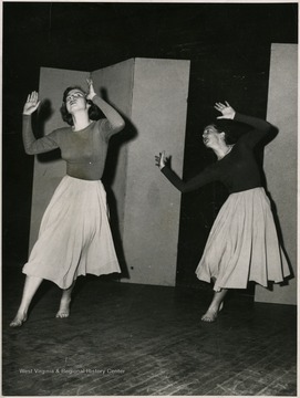 Portrait of two female dancers. On the left is Delores Jamison. On the right is Barbara Murphy.