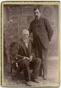 From "Beckley U.S.A." by Harlow Warren, p. 224, vol. 1. In book: "This picture (1891), left: Lewis Williams father of Mrs. Ida S. O'Dell and Mrs. Maggie May Fink, both still living in Beckley, and I. C. (Uncle Ike) Prince" (p. 224). On back of portrait: "Lewis Williams- Grandfather of Gov. Clarence. I. C. Prince- W. Meadows and Howard Prince Meadows."