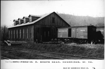 Dry Fork Railroad shop building at Hendricks. - Courtesy of WVU Archives D. D. Brown collection.