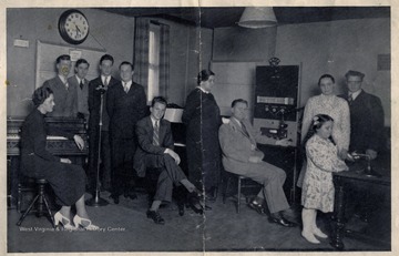 Performers and staff of radio station WHJB of Greensburg, Pennsylvania. Around 1936 West Virginia country and western music artists Doc Williams and the border Riders began broadcasting from its station.