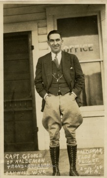 Capt. George Haldeman of Haldeman Elder Trans-Atlantic Flight.He was a pioneering aviator who barnstormed and set flight records. In 1921 he made one of the first trans-continental flights from Florida to California. 
