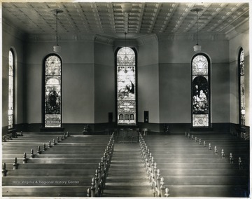 Looking from the pulpit toward the rear of the auditorium. Andrews Methodist Church.