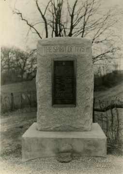 Grant shift and tablet, a memorial to Captain Hugh Stephenson and his company of Virginia Riflemen. Erected by the Pack Horse Ford Chapter - Daughters of the American Revolution near Shepherdstown, W. Va. 