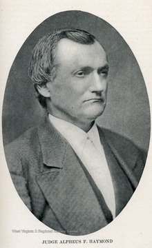 Portrait of Judge Alpheus F. Haymond who served on the West Virginia State Supreme Court of Appeals, 1873-1883. Photograph scanned from "Bench and Bar of West Virginia", edited by George W. Atkinson, 1919, page 45. 