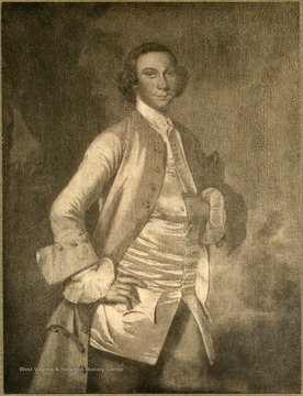 Sketch of a portrait of Samuel Washington, George Washington's younger brother. Samuel built a home he named "Harewood" in Jefferson County, Virginia (later West Virginia)