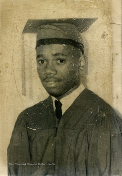 Edward Joseph Cabbell (father of Edward J. Cabbell) in graduation cap and gown, Kimball High School Senior, 1964