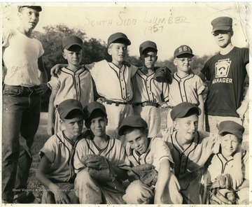 Group portrait of unidentified members of Southside Lumber team.
