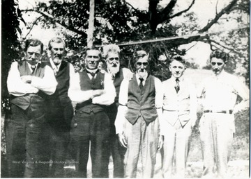 Left to Right: William Henry Ashcraft, Francis Marion Ashcraft (Private 31st Virginia Infantry CSA), Delbert (son of Francis), Ephraim (brother of Francis), Jeremiah (brother of Francis and Private in 19th Virginia Cavalry CSA), John M. Ashcraft Sr. (Francis' grandson and William's son), and unidentified friend of John M. Sr.