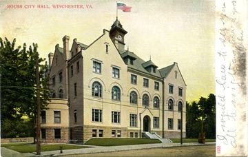 Color postcard print of the the Rouss City Hall in Winchester, Virginia, built in 1900.