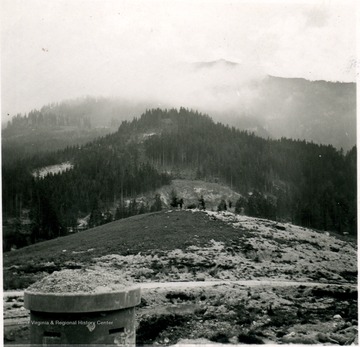 Photograph taken by United States Army Major Elmer Prince of Morgantown, W. Va. Note the German "pillbox" in the foreground used to the defend Hitler's Eagle Nest.