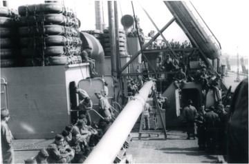 It's standing room only on board this transport carrying war-weary GIs across the Atlantic towards home. Included on board was Morgantown, West Virginia's Major Elmer Prince 